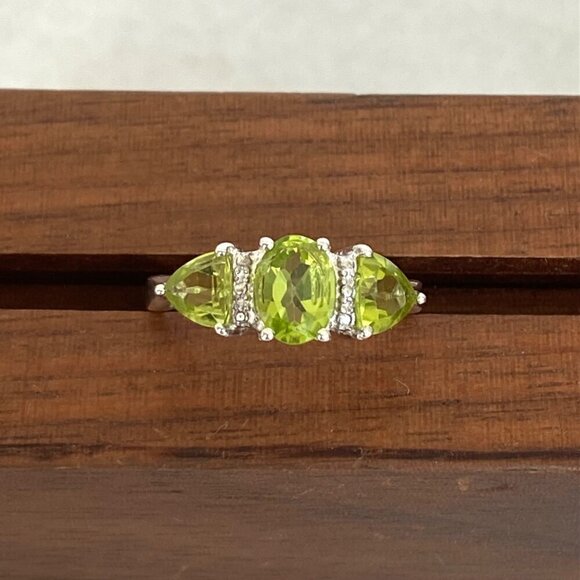 Sterling Silver 925 STS Chuck Clemency Oval Peridot 3 Stone Ring Sz 4.75 - Picture 11 of 16